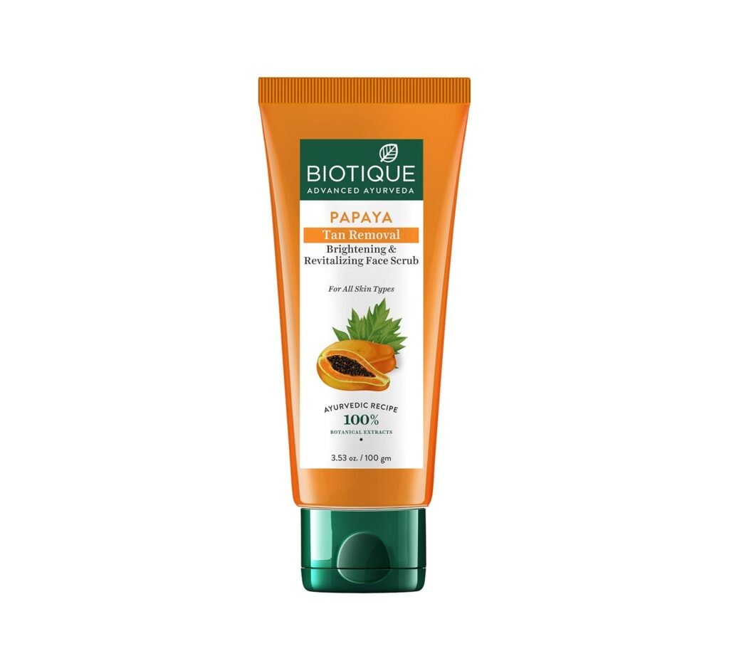 Biotique Papaya Tan Removal Brightening & Revitalizing Face Scrub | Gentle Exfoliation | Smooth and Clear Complexation | 100% Botanical Extracts| Suitable for All Skin Types | 100g Biotique Papaya Tan Removal Brightening & Revitalizing Face Scrub | Gentle Exfoliation | Smooth and Clear Complexation | 100% Botanical Extracts| Suitable for All Skin Types | 100g