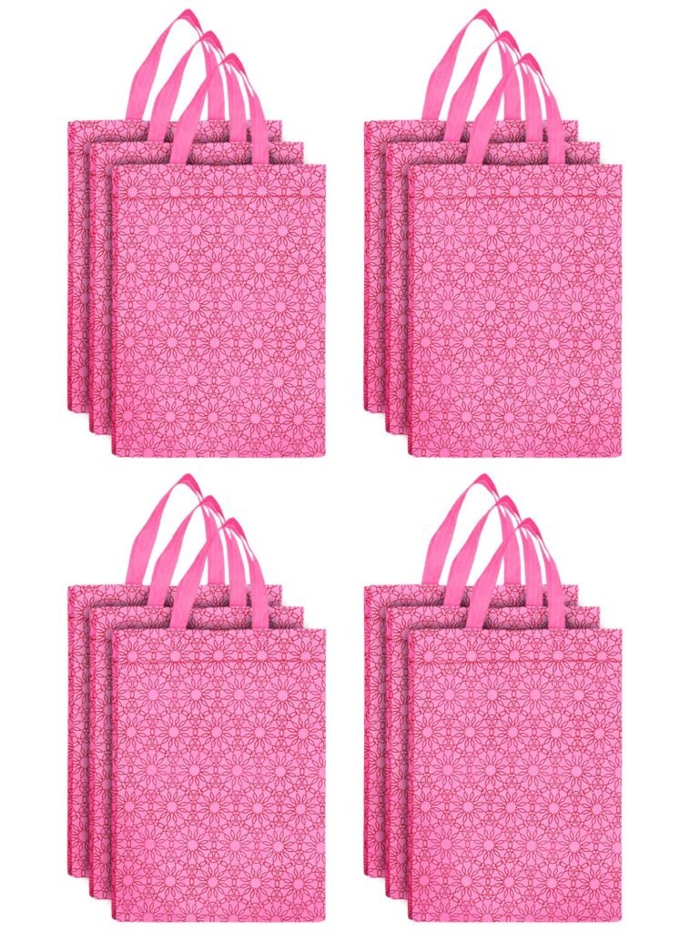 Kuber Industries Cotton Rectangular Flower Print Carry Bags with Handles – 12F26-KUBBMART016970 (Pink, 26 cm x 11 cm x 38 cm) – Pack of 12 Kuber Industries Cotton Rectangular Flower Print Carry Bags with Handles – 12F26-KUBBMART016970 (Pink, 26 cm x 11 cm x 38 cm) – Pack of 12
