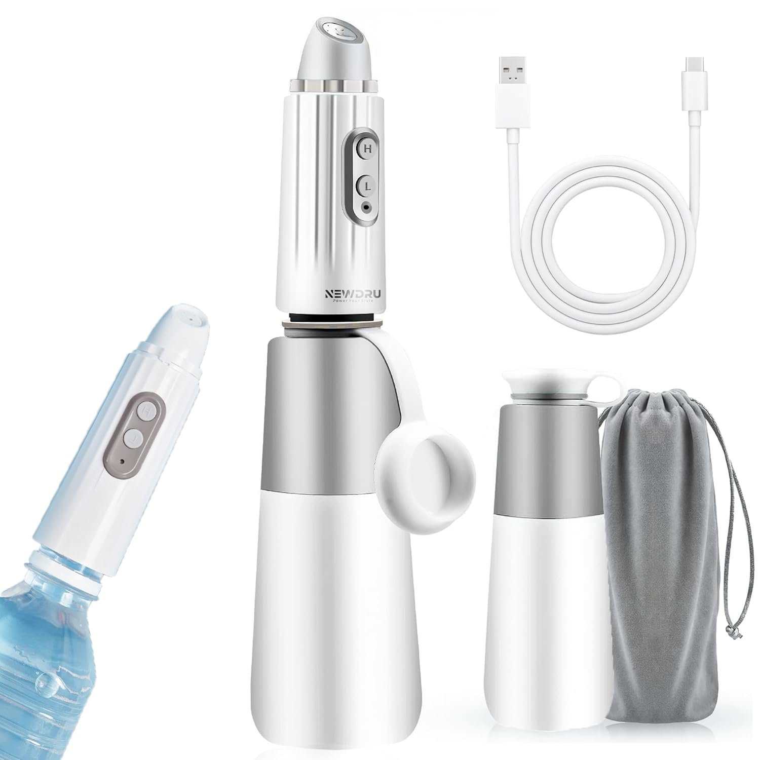 NEWDRU CleanStream Pro Portable Electric Travel Bidet | USB Rechargeable Handheld Hygiene Sprayer | 270ml Water Bottle, IPX7 Waterproof | Personal Care for Men, Women, Baby & Postpartum Use (Grey)