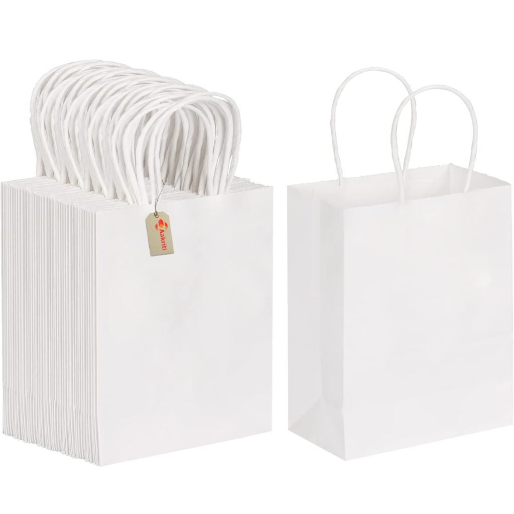 Aakriti Kraft Paper Bags with Handles, White Small Gift Bags Bulk, Retail Bags, Shopping, Birthday Wedding Party Favour, Merchandise | Small Size: 7×3.5×8.5 inch WHITE (Pack of 10) Aakriti Kraft Paper Bags with Handles, White Small Gift Bags Bulk, Retail Bags, Shopping, Birthday Wedding Party Favour, Merchandise | Small Size: 7×3.5×8.5 inch WHITE (Pack of 10)