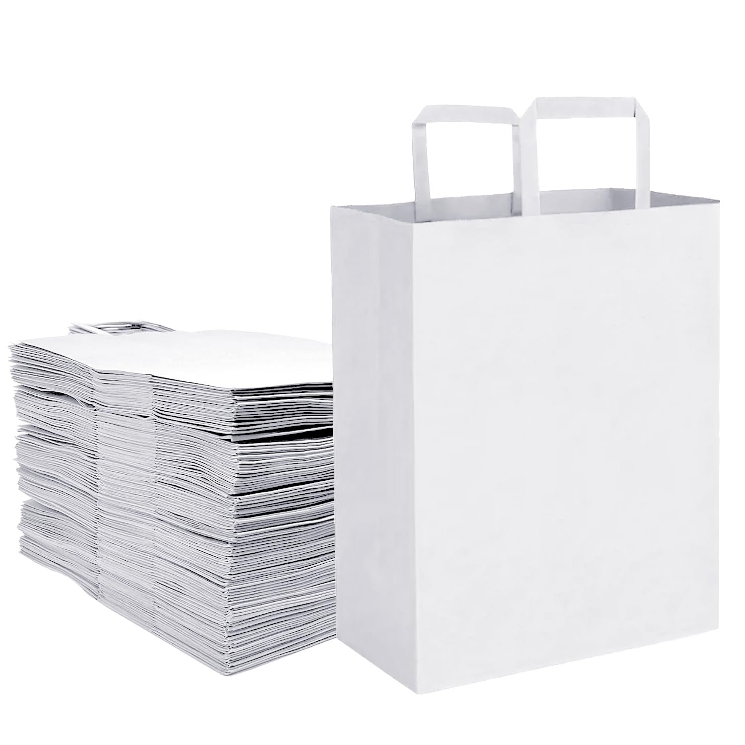 Aakriti Kraft Paper Gift Bags with Flat Handles – White 25 Pack, Large (12″ x 10″ x 5.5″) for Shopping, Home, Office, Retail & Merchandise