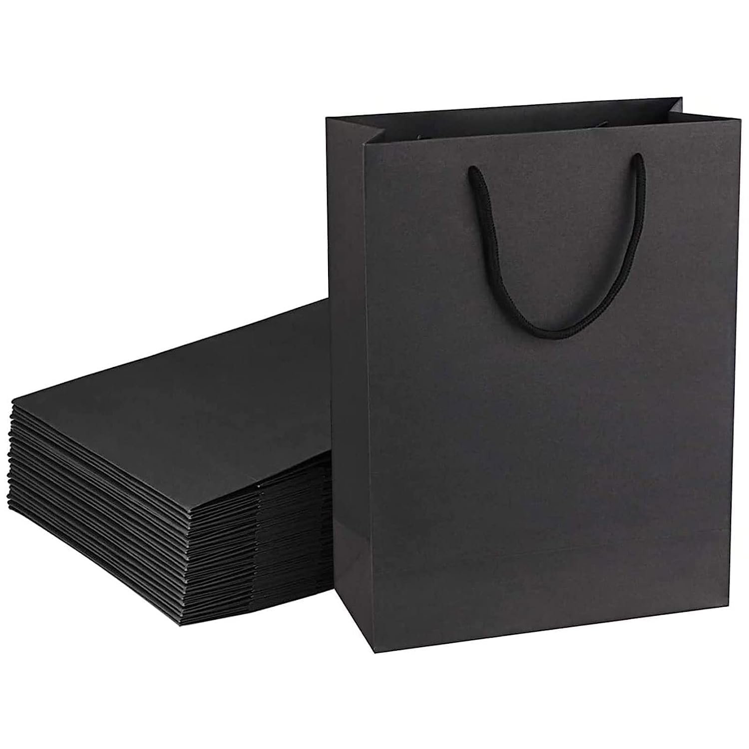 Amit Marketing Black Paper Carry Bag I 250 GSM Kraft Matt Lamination Paper Bags with Braided Cotton Handle I for Return Gifts Carrying Packaging Shopping Grocery Parcel Take Out – L10xW4xH12 Inch (10 Pcs)
