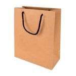 Amit Marketing Plain Brown Paper Bag I 150 GSM Virgin Kraft Paper Carry Bags with Braided Cotton Handle I Disposable, Eco-Friendly I for Return Gifts Shopping Grocery Parcel Take Out – L7xW3xH9Inch (50 Pcs)