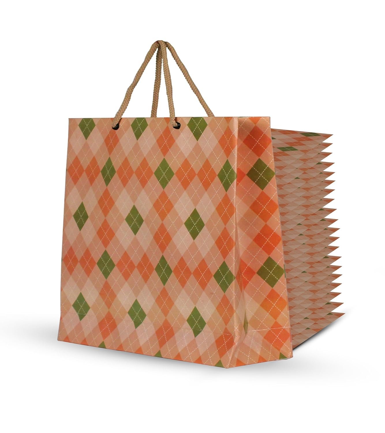 KOSY Pack Of 20 Gift Carry Bag | Eco-Friendly Recycle Paper Bag For Gifting | Sturdy & Versatile Paper Bag For Shopping | Small Gift Bag 22x6x22 CM | Carry Bag For Gifting Burfi Check Design