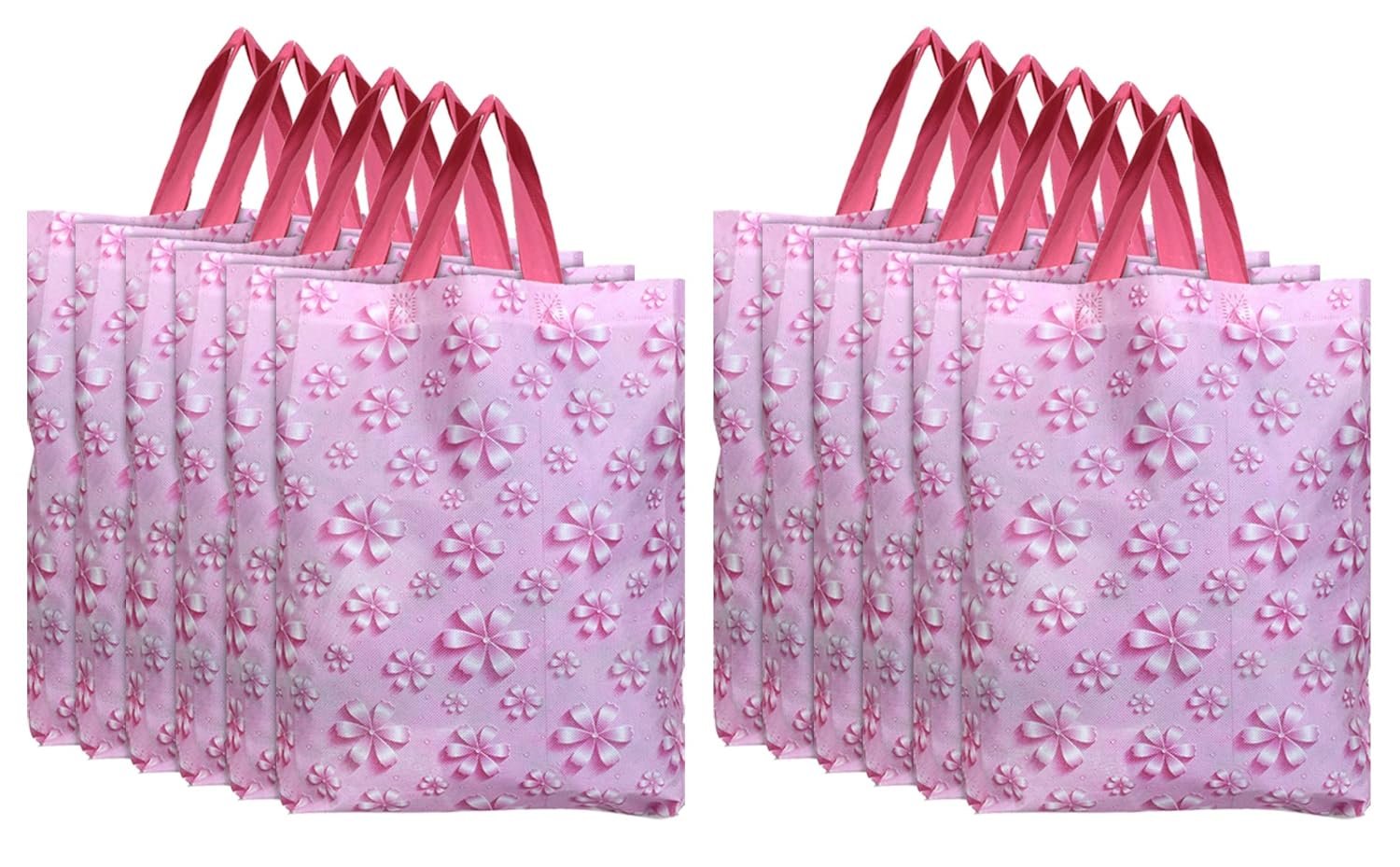 Kuber Industries Cotton Reusable Grocery Shopping Bag With Handle|Goodies Bag Promotional Bag for Birthday|Size 26 x 11 x 38|Pack of 12 (Pink)