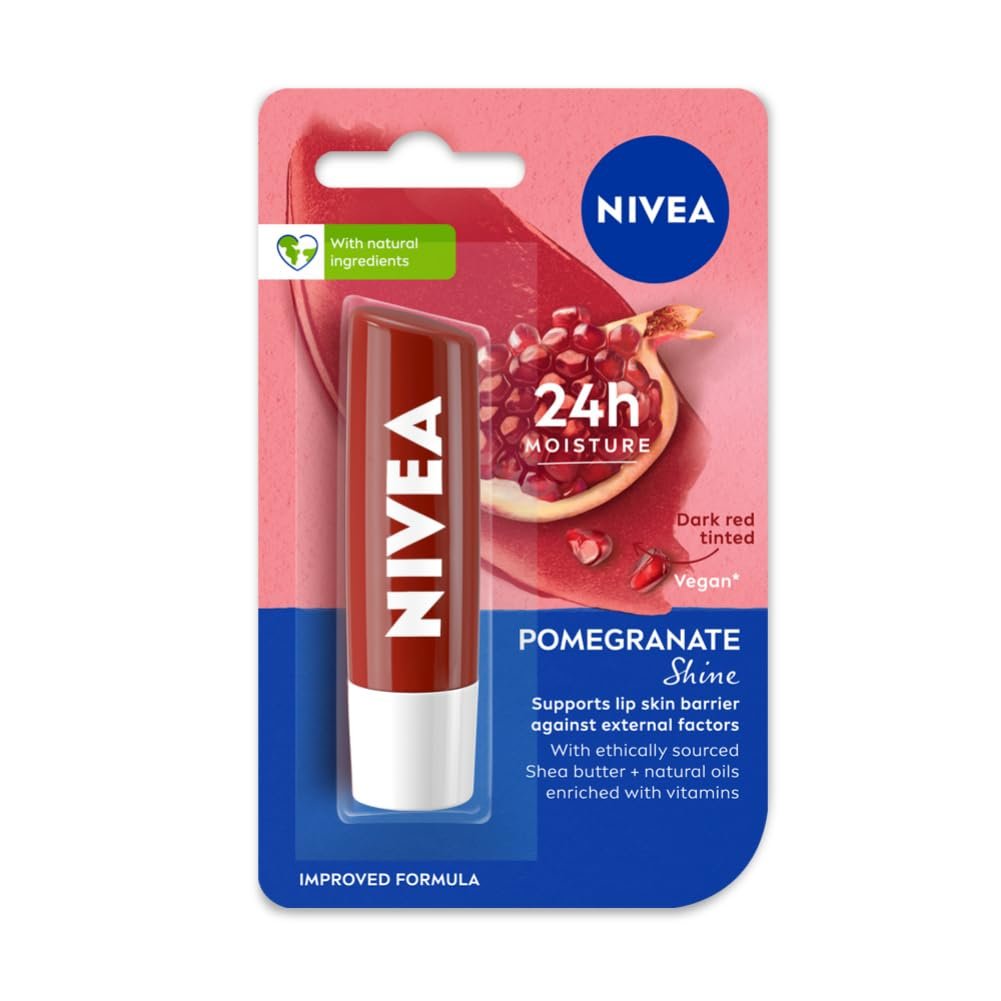 NIVEA Shine Caring Lip Balm, Pomegranate, 4.8G, Red NIVEA Shine Caring Lip Balm, Pomegranate, 4.8G, Red