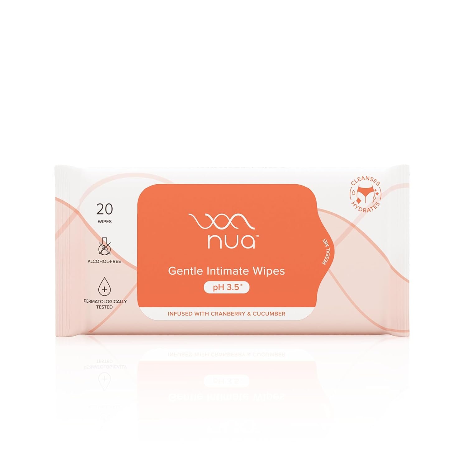 Nua Gentle Intimate Wipes | Infused with Cranberry, Cucumber and Aloe | Alcohol and Artificial-Fragrance Free | 100% Biodegradable Nua Gentle Intimate Wipes | Infused with Cranberry, Cucumber and Aloe | Alcohol and Artificial-Fragrance Free | 100% Biodegradable