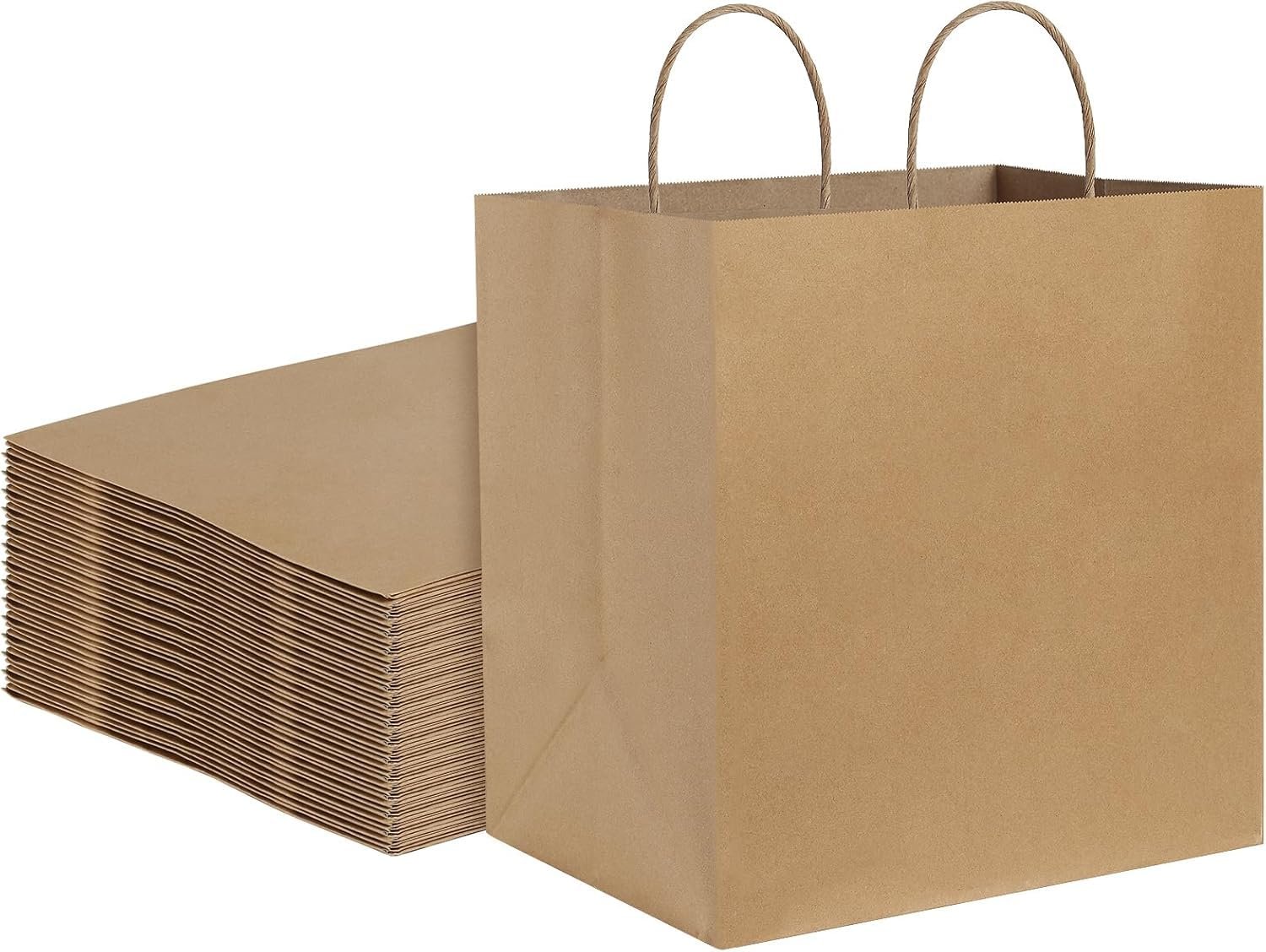 PaperYaan® Paper Bags -50pcs 10x9x7 in Medium Paper Carry Bags, Party Favor Return Gift Bags, Brown Kraft Grocery Shopping Bags, Retail Merchandise Bags – Disposable Recycled Eco Friendly (Brown- 10x9x7 in (Medium), 50 pack)