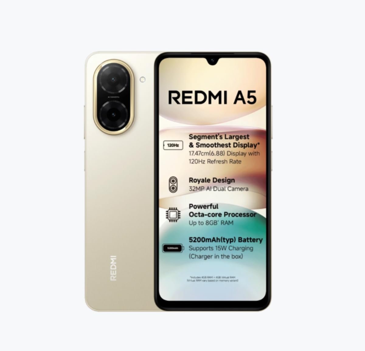 Redmi A5 Jaisalmer Gold, 4GB RAM 128GB ROM