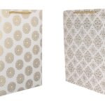 TASCHE Gold Flower and Gold Chakras Printed Assorted Design Paper Carry Bags | Gift Bags for Return gifts, Birthday and presents (28 * 20 * 7.5 CM) (Pack of 10)