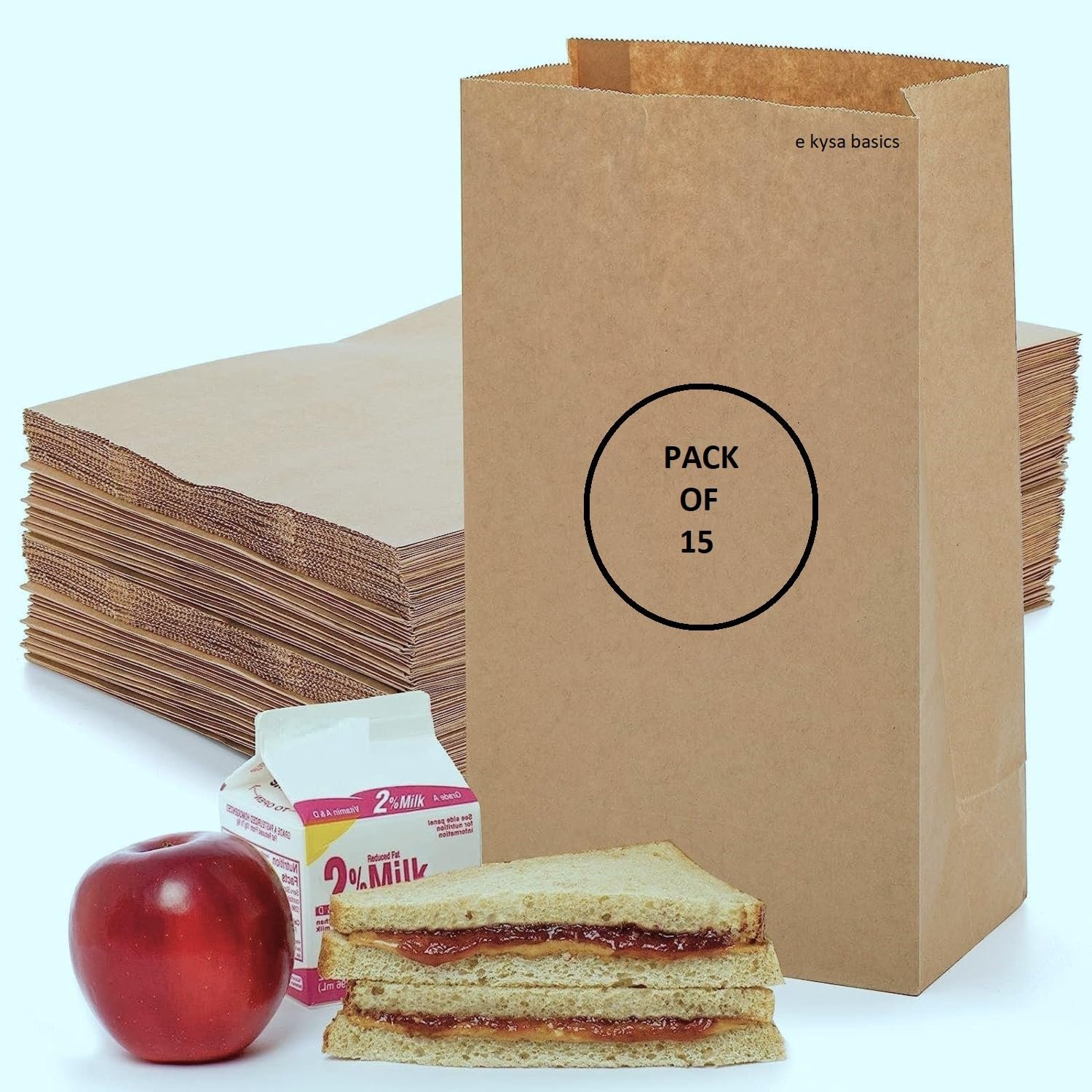 ekysa basics Brown Kraft Paper Bags with Handles – Recycled, Eco-Friendly Gift/Grocery/Cloth Carry Bags, 7x4x12 inch, Pack of 15