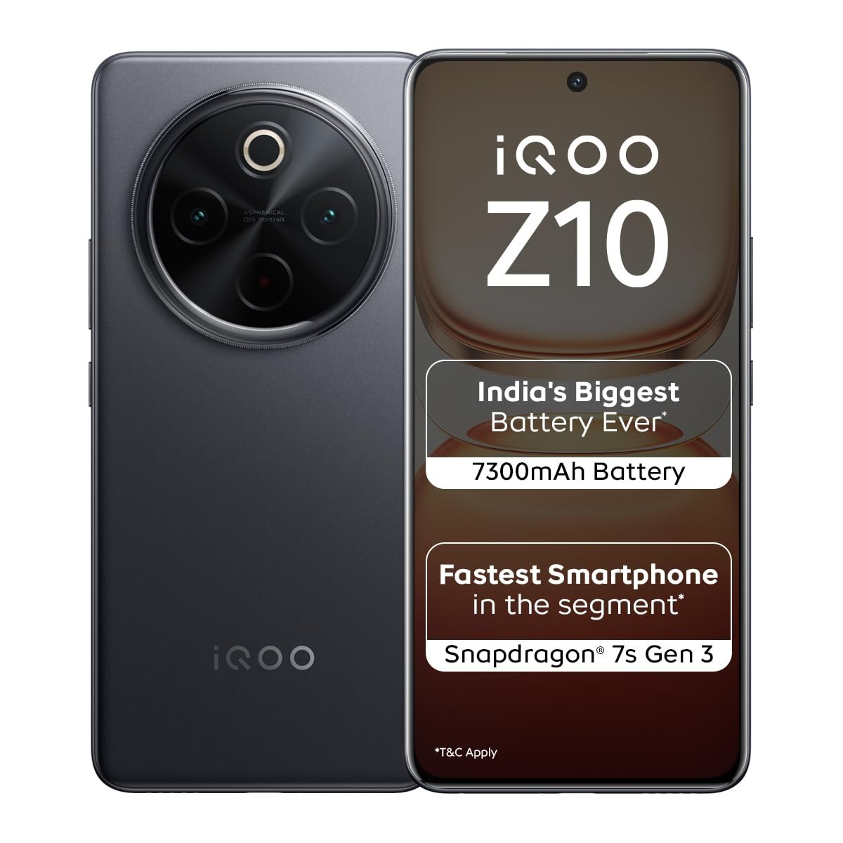 iQOO Z10 5G (Stellar Black, 8GB RAM, 256GB Storage) | India’s Biggest Ever 7300 mAh Battery | Snapdragon 7s Gen 3 Processor | Brightest Quad Curved AMOLED Display in The Segment