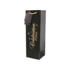 Black Wine Bottle Gift Bags with Gold Foil Design | Paper Carry Bags for Wine Bottles | Pack of 5 with Gift Tags | Size 36H x 13W x 11B cm | Elegant Bottle Bags for Gifting | Weddings, Birthdays, Corporate – By Flora Paperbags