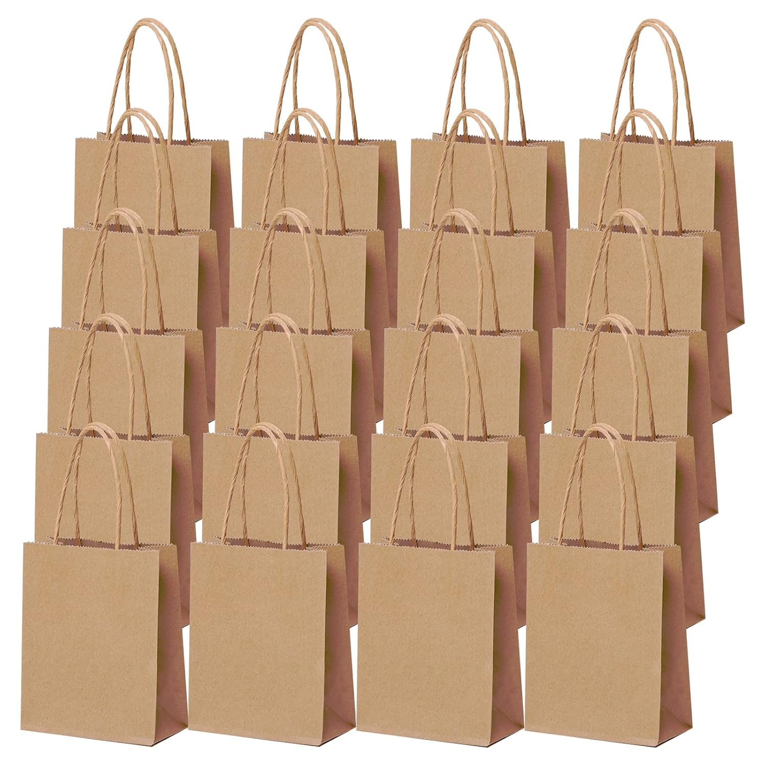 Cooraby 30 Pieces Mini Paper Party Bags 4.72 x 2.36 x 5.9 Inches Small Brown Gift Bag Party Kraft Bags with Handle for Birthday Wedding Parties
