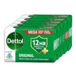 Dettol Original Bathing Soap Bar with 12hr Germ protection (750gm) | Kills 99.99% Germs, 150g (Pack of 5)