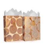 KidsyWinsy Pack Of 5 Bronze Vintage Foil Gift Bag (Medium,8.65 * 3 * 12 Inches) With Tissue & Thank You Card-Paper Gift Bags | Return Gift Bags For Baby Shower, Festive Gifting, Birthday, Wedding