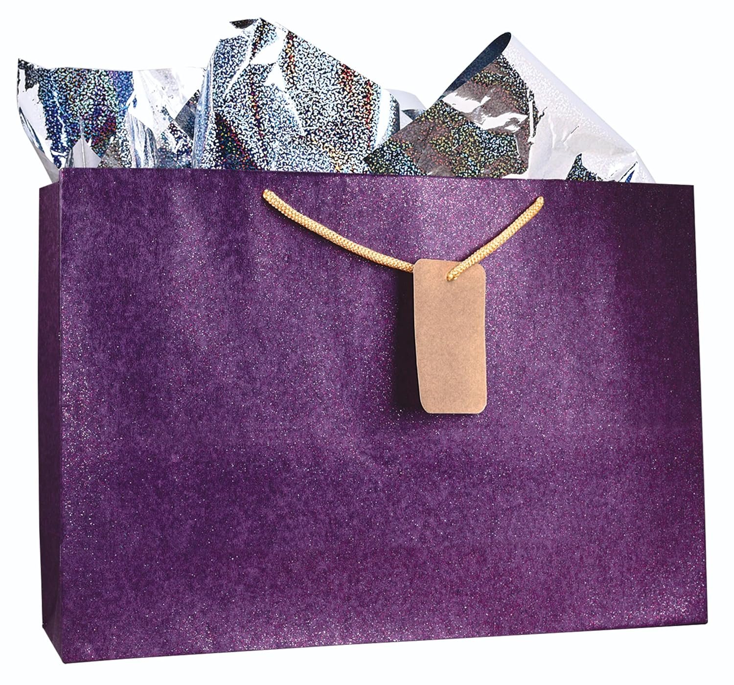 KidsyWinsy Pack Of 5 Grape Glitter Gift Bags (Large,16 * 5 * 11 Inches) With Tissue & Thank You Card-Paper Christmas Gift Bags| Carry Bags For Birthday, Wedding, Anniversary,Grape Large-Purple