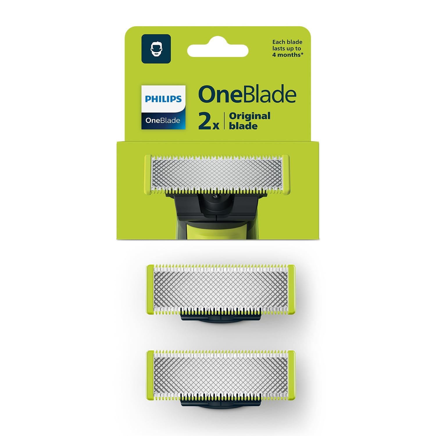 PHILIPS Men Oneblade Replaceable Blade Pack of 2 Replaceable Blades, Qp220/51 (Lime)