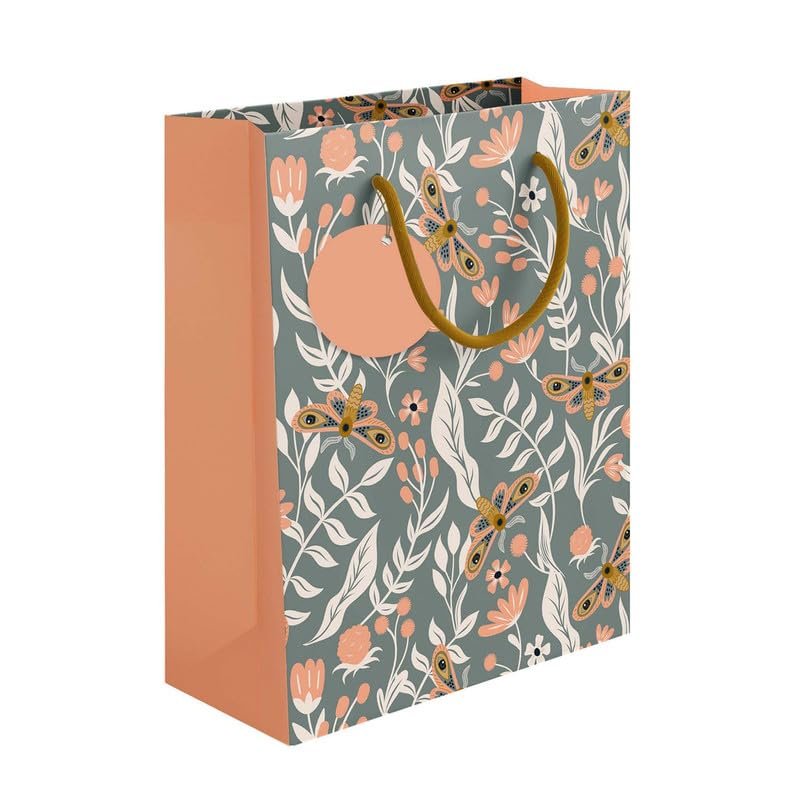 PaperPep Grey Floral & Moth Pattern Print 7″X4″X9″ Gifting Paper Bag| Ideal for Return Gifts, Presents, Weddings, Birthday, Holiday Presents, Celebrations | Pack of 10