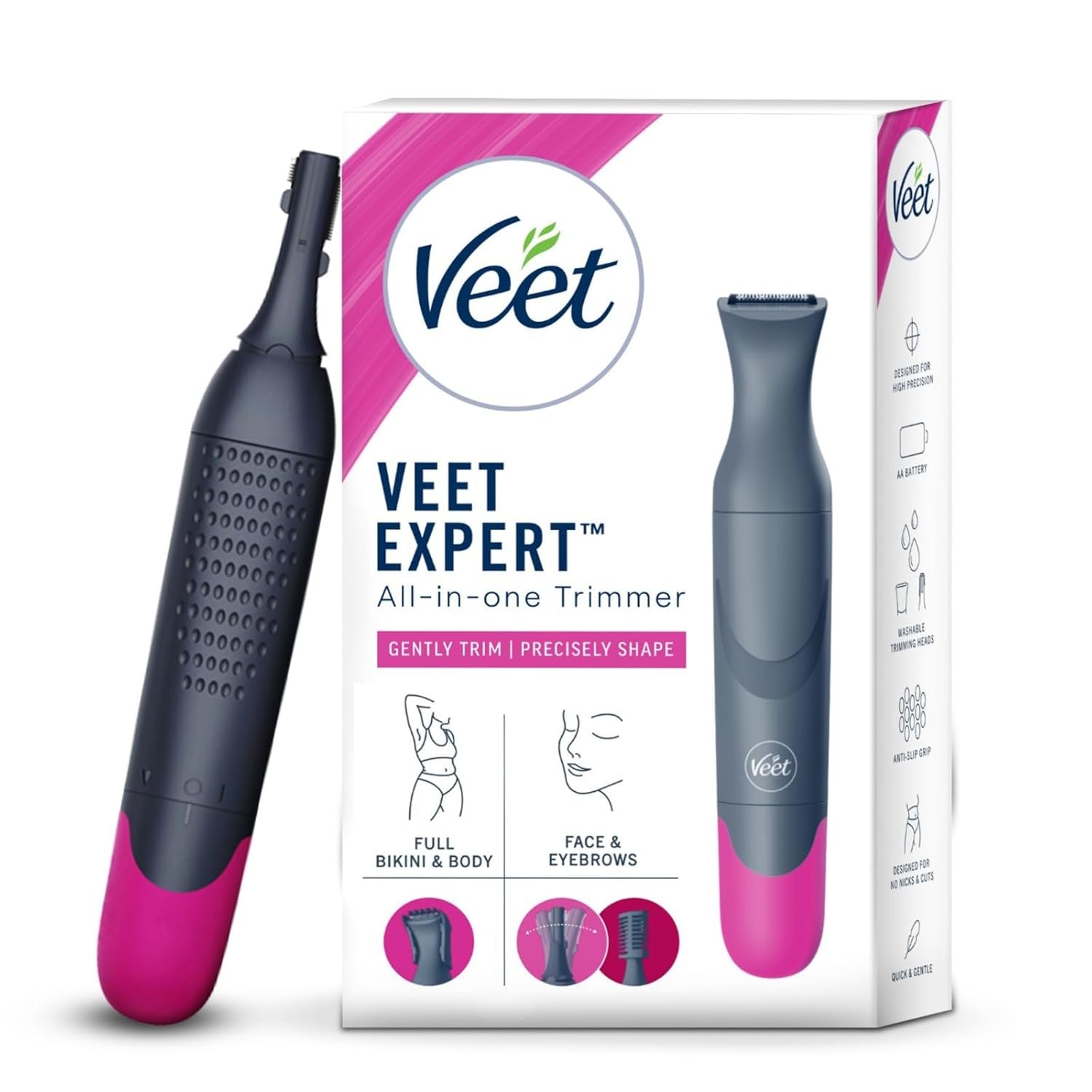 Veet Expert All-in-One Women’s Trimmer | Full Body, Bikini, Face & Eyebrow Grooming Trimmer Electric Shaver,Gray Veet Expert All-in-One Women’s Trimmer | Full Body, Bikini, Face & Eyebrow Grooming Trimmer Electric Shaver,Gray