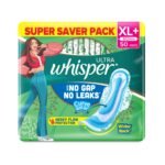 WHISPER ULTRA HYGIENE+COMFORT SANITARY PADS, 50 XL+ PADS, FOR HEAVY FLOW, LONG LASTING PROTECTION, LOCKS ODOUR & WETNESS, DRY TOP SHEET, DISPOSABLE WRAPPER