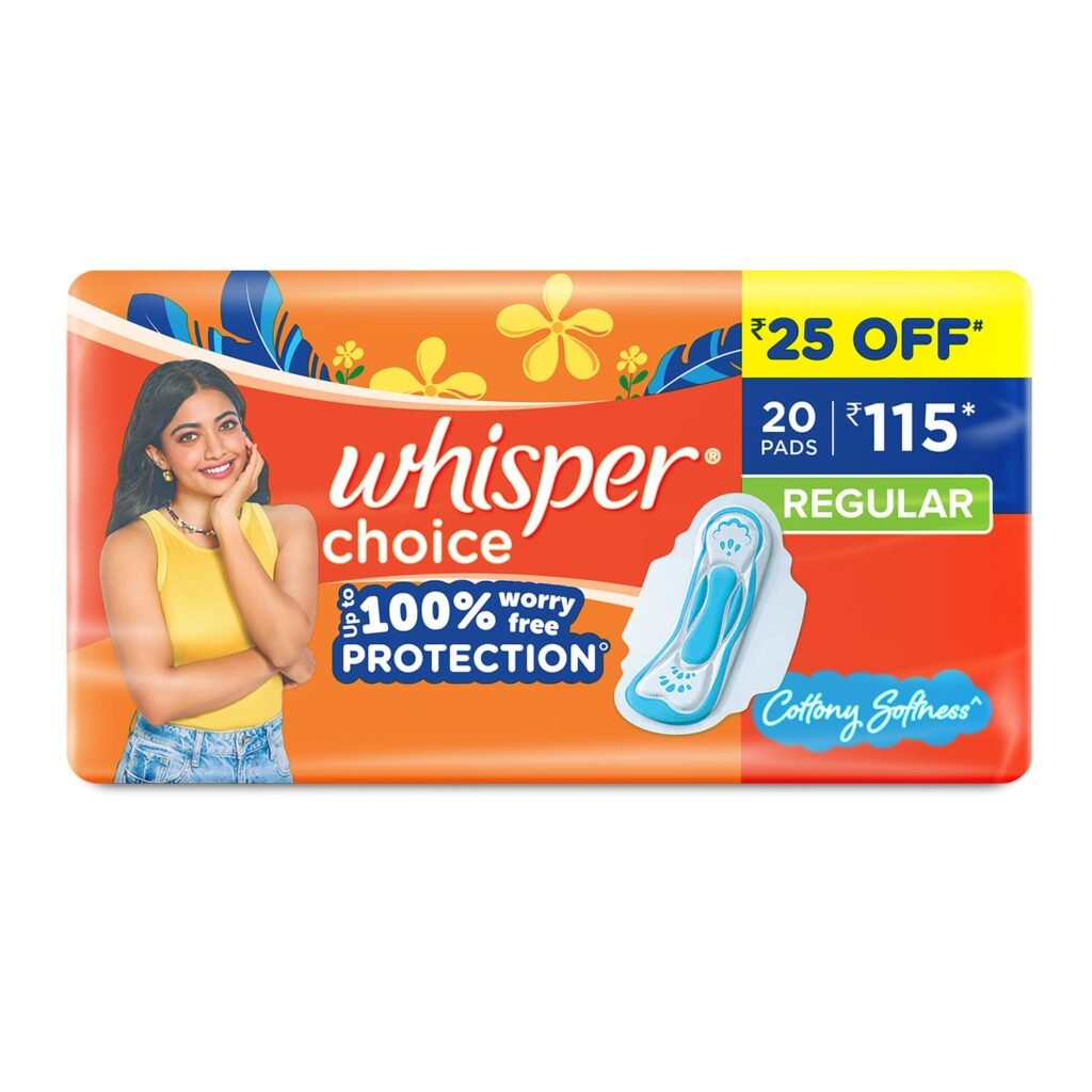 Whisper Choice Sanitary Regular Pads For Women, Regular, Pack of 20 Whisper Choice Sanitary Regular Pads For Women, Regular, Pack of 20