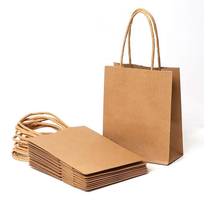 Amara Brown Handle Paper Bag 120 GSM (Size:19.5Cmx10Cmx25Cm) Pack Of 25, Carry Bag,Shopping Bag,Cake Bag,Gift Bag,Kraft Paper Bag