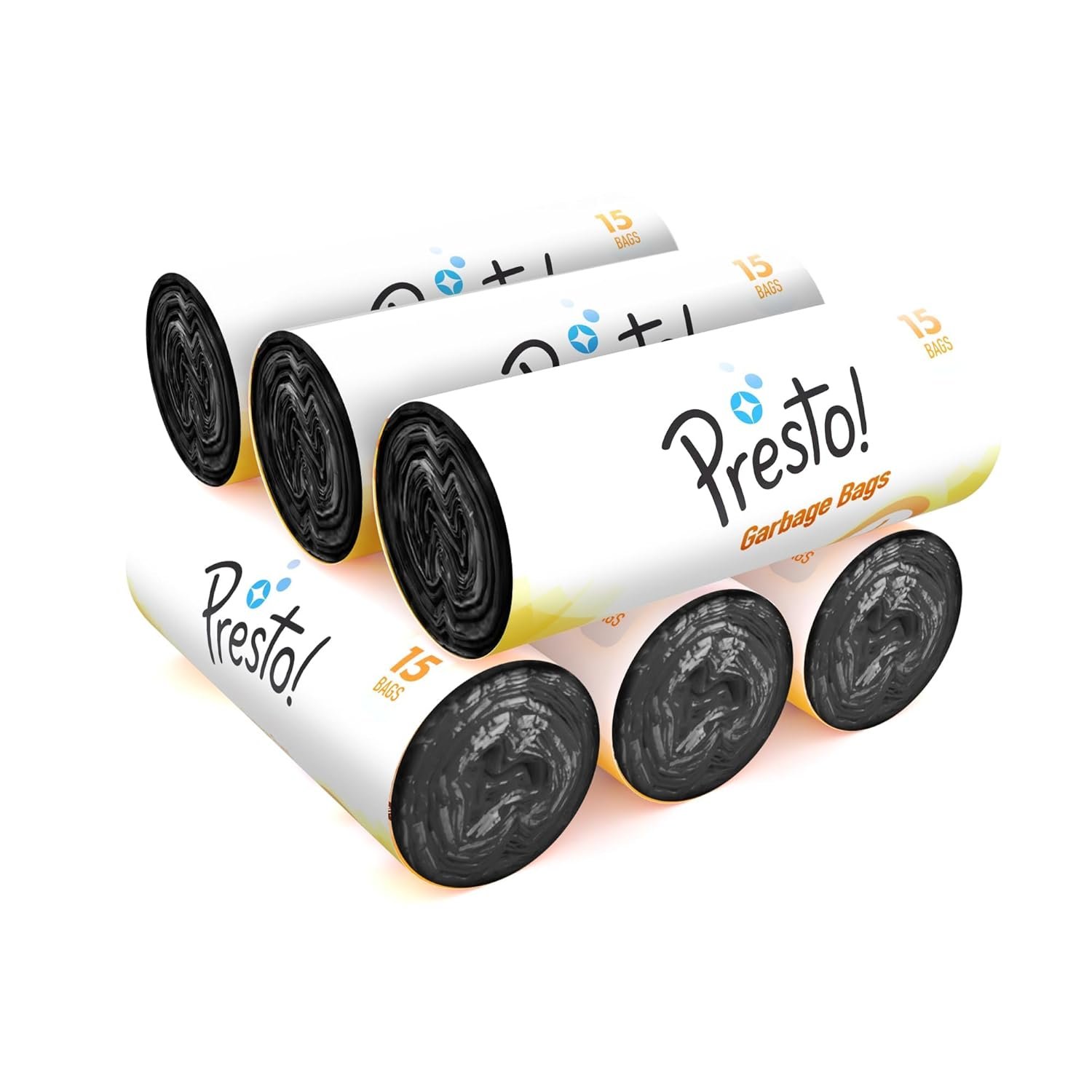 Amazon Brand – Presto! Garbage Bags | Large | 90 Count | 15 Bags X 6 Rolls | 24 X 32 Inches | For Dry & Wet Waste | Black