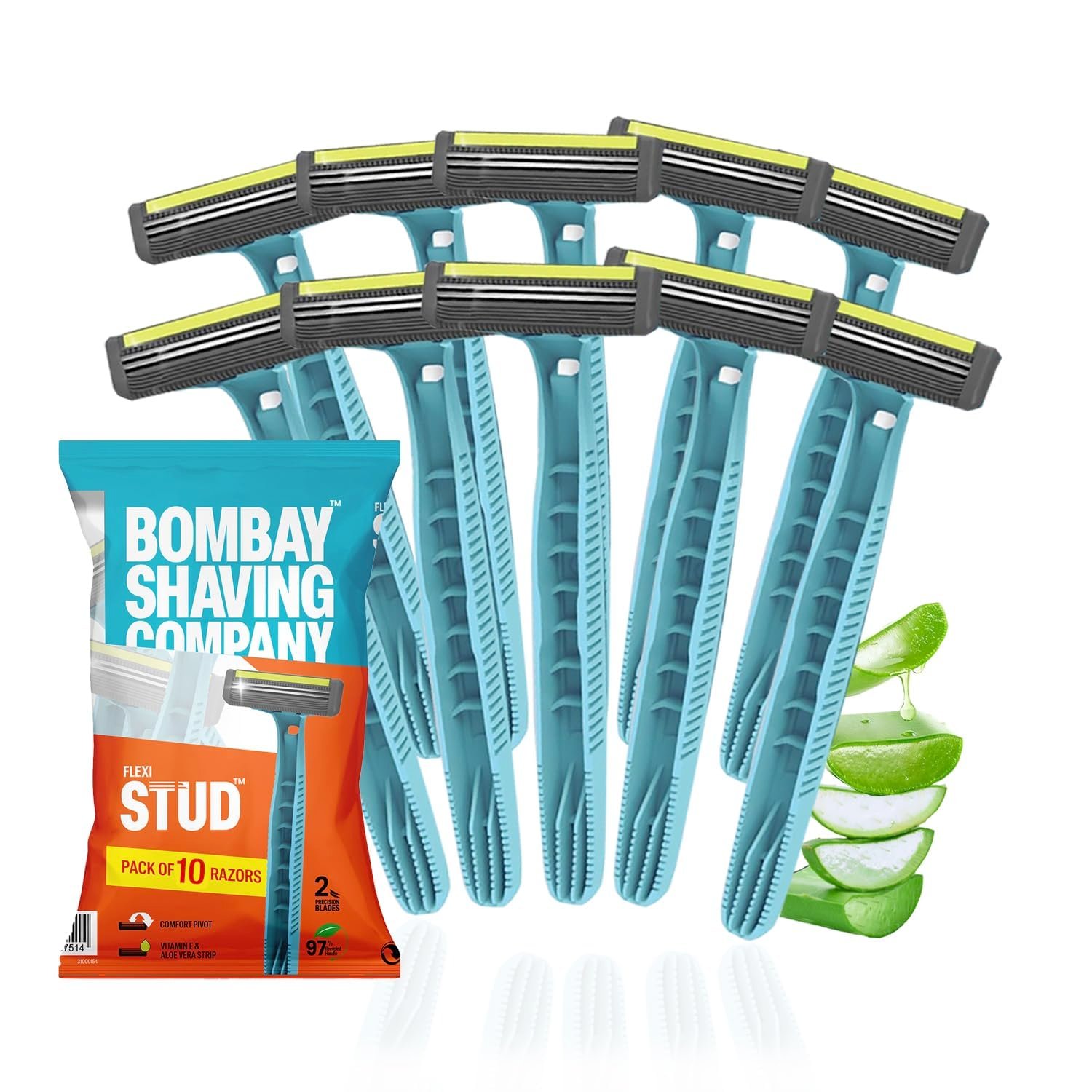Bombay Shaving Company Flexi Smooth Stud Razor – 5 Pcs x 2 | Disposable Razor for Men with Pivot Head | Aloe Lubra strip | Manual Shaving Razor for Men