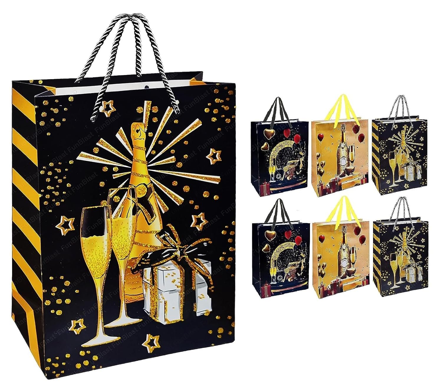 FunBlast Paper Carry Bags for Gifting – Pack of 6 Pcs Party Favor Goodie Candy Gift Kraft Paper Bags with Handles for Birthday, Wedding, Party and Other Festivals (31x10x26CM)
