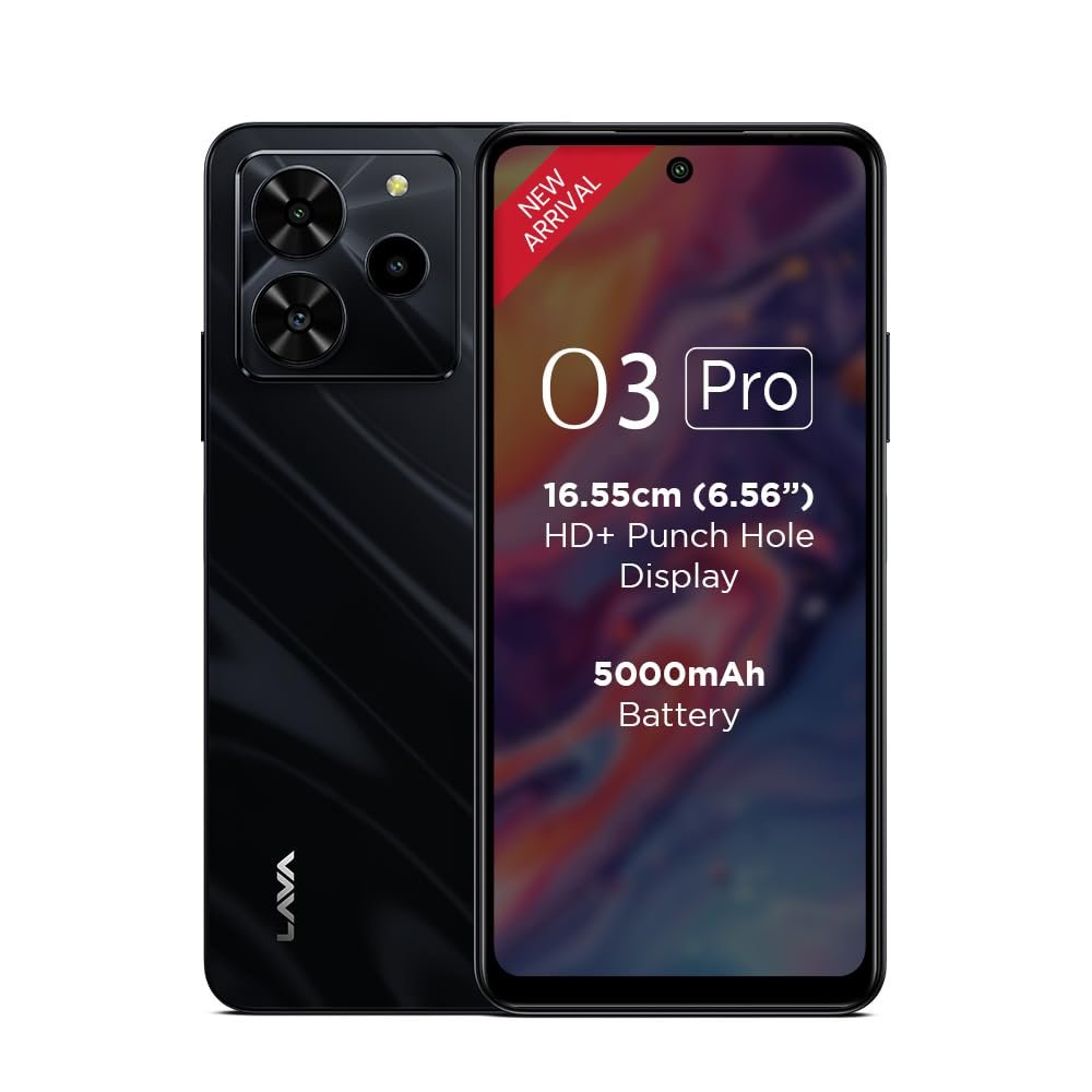 O3 Pro (Glossy Black, 4 GB RAM, 128 GB Storage)| Bigger 6.56″ HD+ Display | 50 MP AI Triple Rear Camera | 8 MP Front Camera| 5000 mAh Battery | 10W Charging | Charger in Box