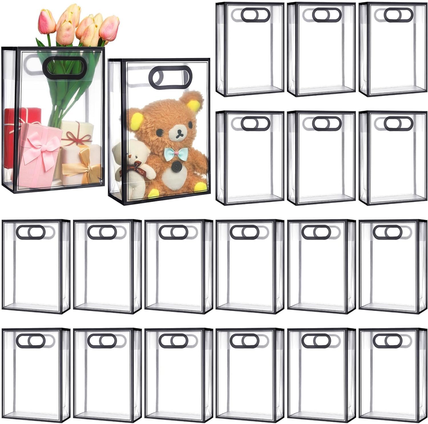 SATYAM KRAFT 6 Pcs Transparent Multipurpose Gift Bags | Gift for Her/Him, Diwali Deepawali Gifting, Baby Shower, Wedding Return Gifts, Anniversary, Birthday, Hamper, Shopping & Party (Small) (Black)