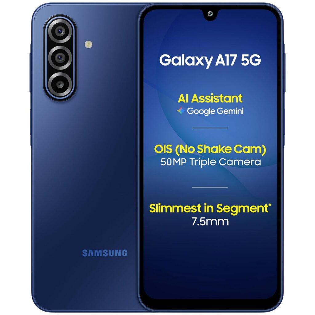 Samsung Galaxy A17 5G (Blue, 6GB RAM, 128GB Storage) | with Travel Adapter | 50 MP No Shake Camera | Gemini Live | Circle to Search | Super AMOLED | Corning Gorilla Glass Victus | 7.5mm Sleek | AI