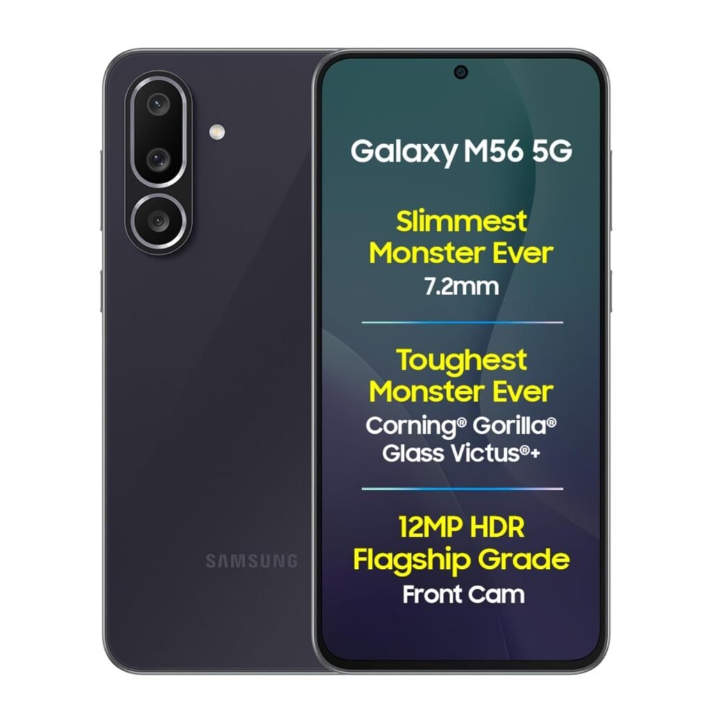 Samsung Galaxy M56 5G (Black, 8 GB RAM, 128 GB Storage)| Slimmest Phone in The Segment| Gorilla Glass Victus+| 10 Bit HDR Video| Enhanced Nightography| 4nm Processor| AI | Vapor Cooling Chamber