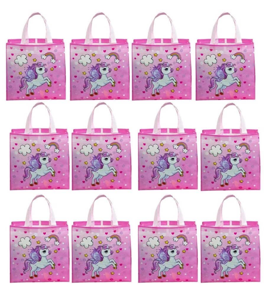TERA 13 Unicorn Gift Bags | Paper Bags For Return Gifts (15 pcs) Goodie Paper Gift Bag | Medium Non-Woven Carry Bags For Gifting | Paper Bags | Unicorn Theme Party Favor Goodie Bag
