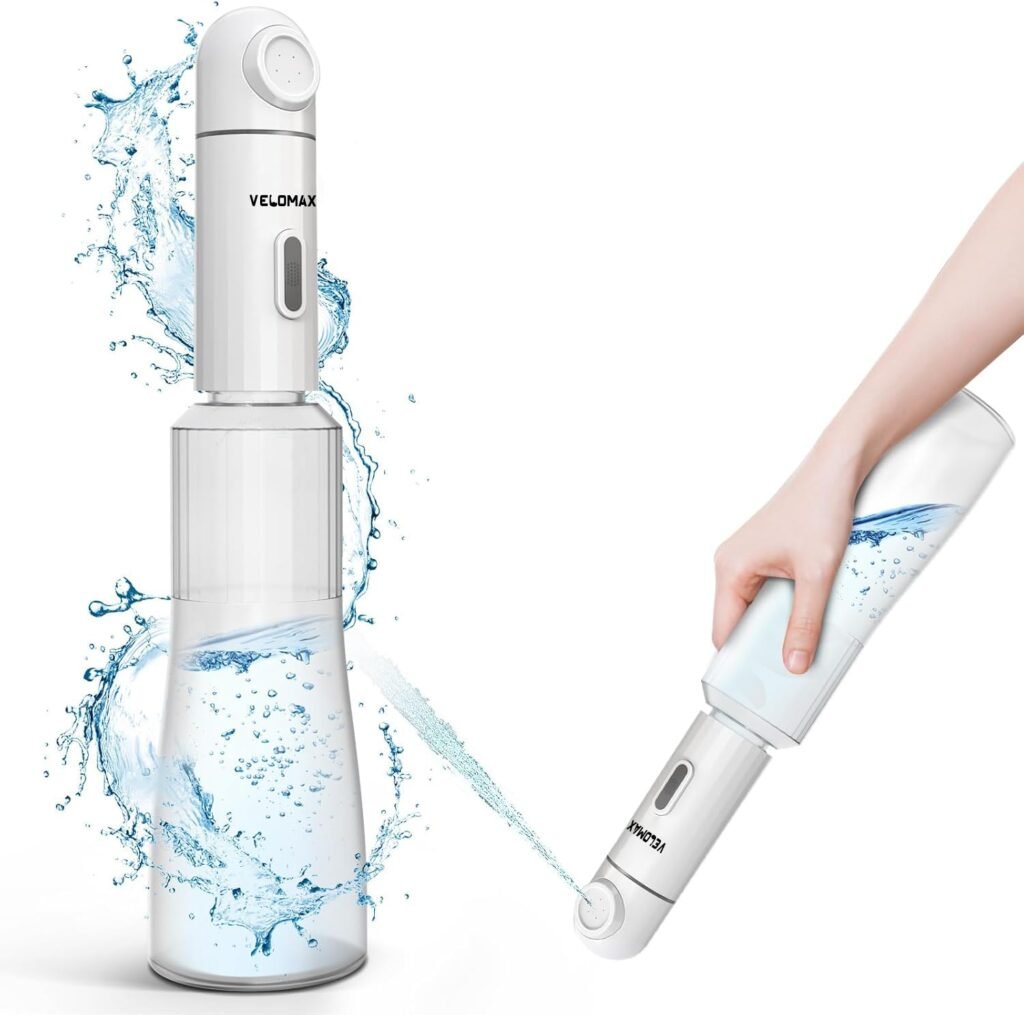 VELOMAX Portable Travel Bidet with 2 Pressure Options , IPX7 Waterproof Electric Rechargeable Mini Handheld Spray for Women & Men, Adjustable Speed, Hygienic Cleaning, Postpartum & Baby Care