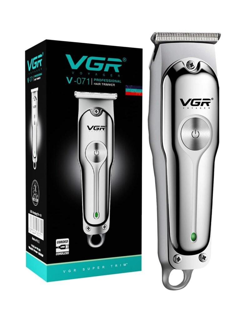 VGR V-071 Cordless Professional Hair Trimmer for Men & Salon | 120 Minutes Runtime with Turbo Mode, Type-C USB Support, 1 Year Brand Warranty (Silver)