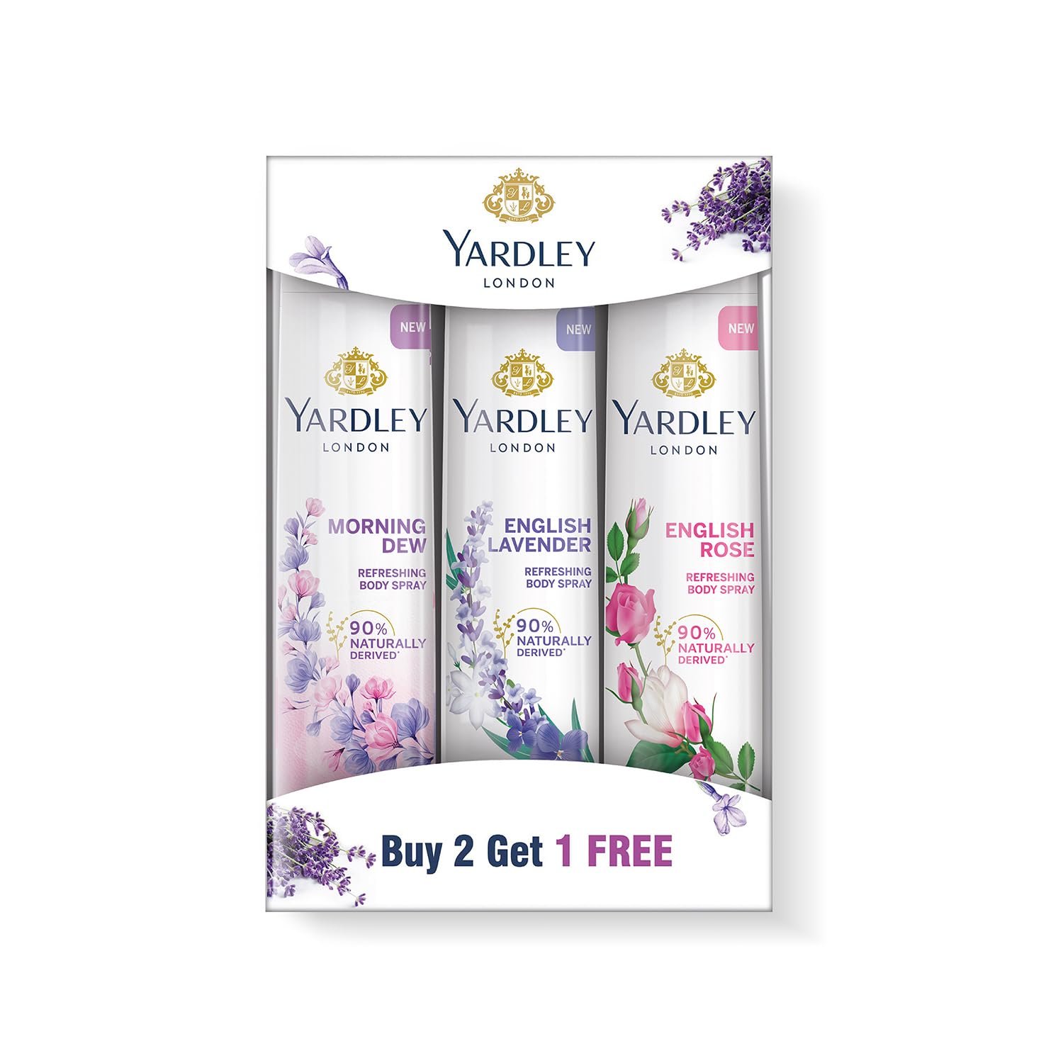 Yardley London Refreshing Deo Body Spray Tripack (English Lavender + English Rose + Morning Dew) for Women, 150ml Each (Pack of 3)