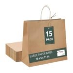 e kysa basics Brown Kraft Paper Carry/Gift/Cloth/Grocery Recycled Eco Friendly Bags with handles – 10 * 5 * 11 inches, Pack of 15 pcs
