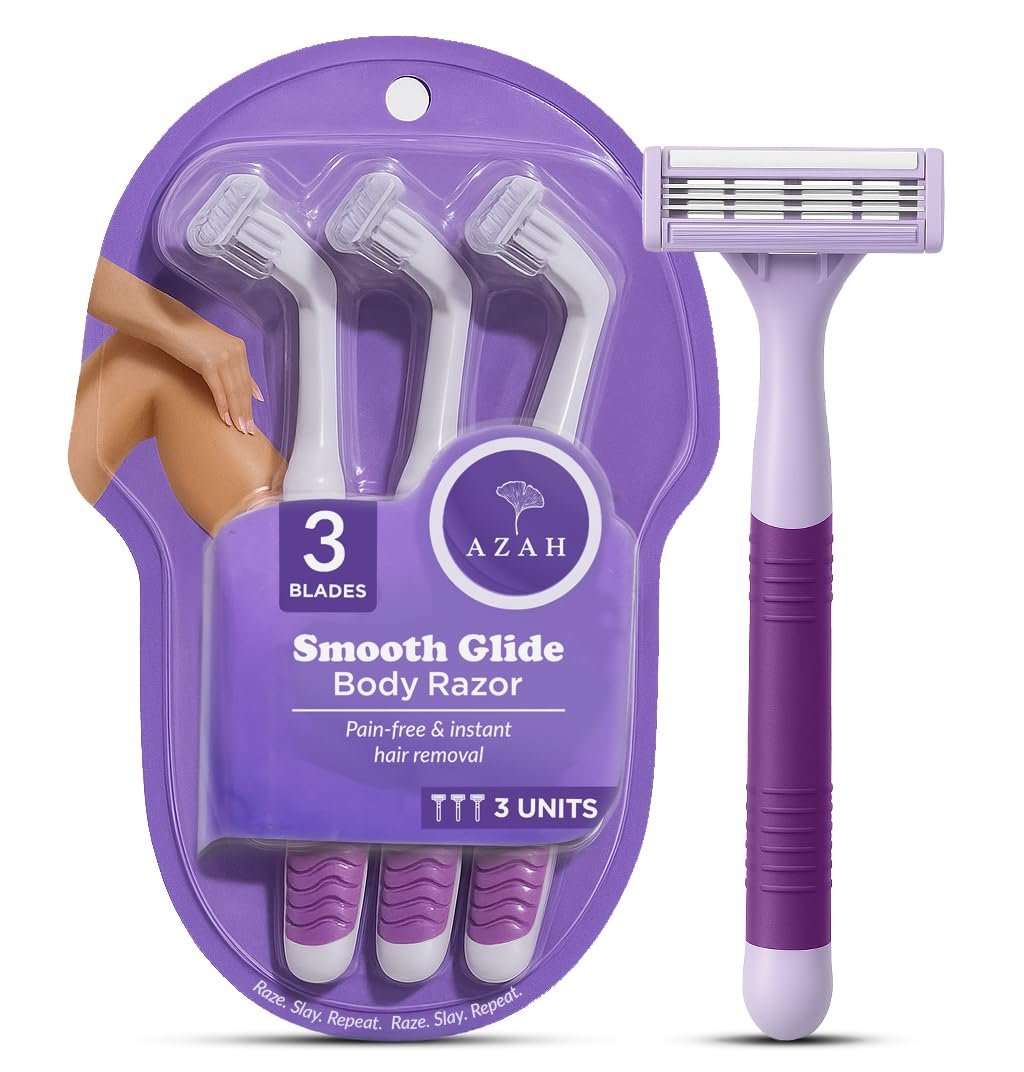 Azah Disposable Body Razor for Women [Pack of 3] | Hair Removal Machine for Arms, Underarms, Legs & Bikini Area | Quick & Painless Razor with Rubber Grip & 3 Precision Blades
