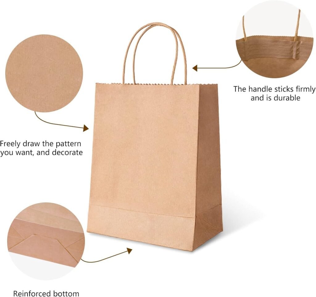 Brown Paper Bags wiith Handles/Recyclable Bags for Shopping/Return Gifts/Goody Bags/Parts/Mini Gift Bags (10x5x14_Pack of 25)
