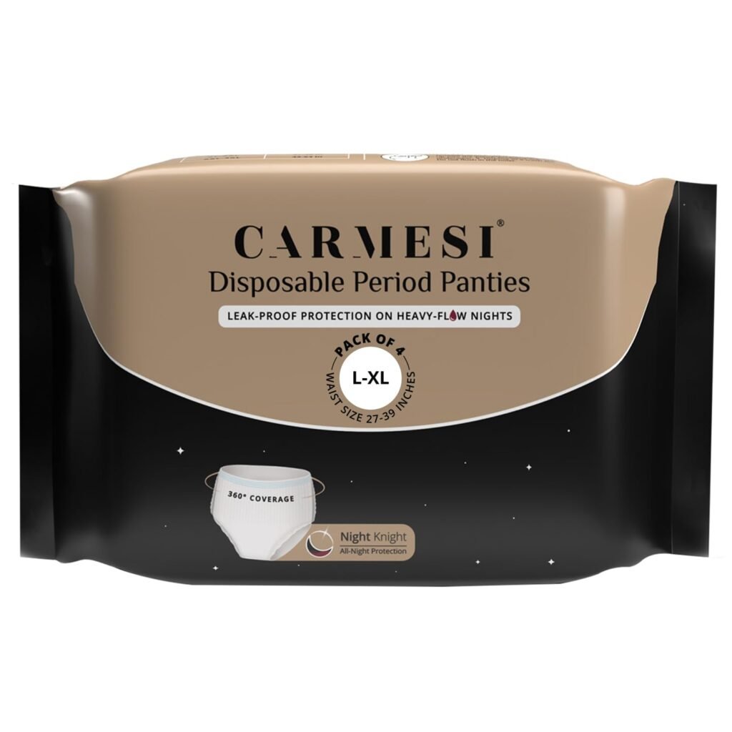 Carmesi Disposable Period Panties for Women – Pack of 4 (L-XL) | 360° Protection for Super Heavy Flow | Leak Proof & No Rashes | Maternity Panties | All Night Protection | Ultra Absorbent Core
