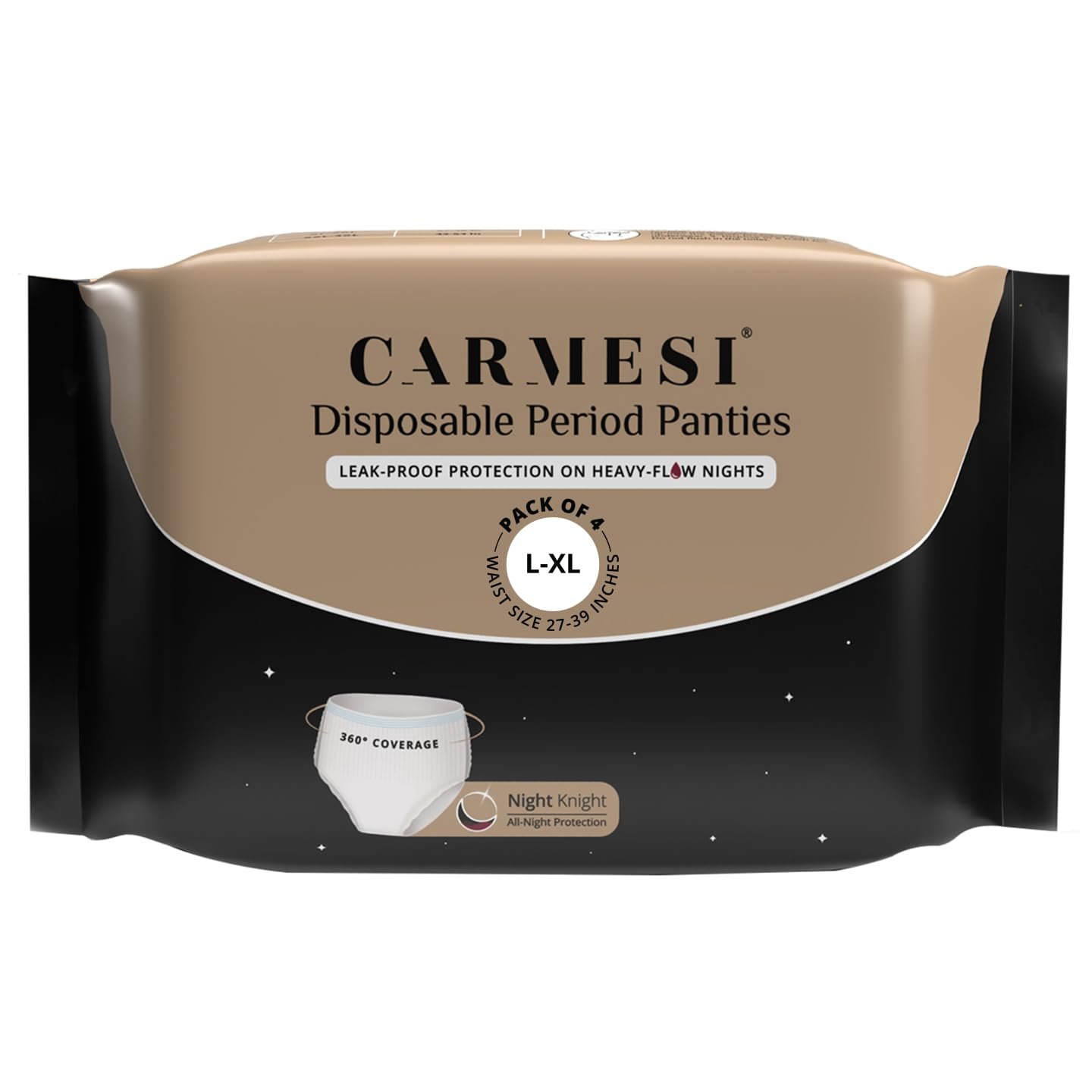 Carmesi Disposable Period Panties for Women – Pack of 4 (L-XL) | 360° Protection for Super Heavy Flow | Leak Proof & No Rashes | Maternity Panties | All Night Protection | Ultra Absorbent Core
