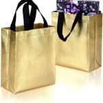 DOUBLE R BAGS Reusable Small Gift Bags – Elegant Gold Shopping Bags with Handles for Weddings, Birthdays, and Return Gifts – Eco-Friendly & Durable.