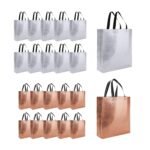 Evafly Gift Bag Medium Size Pack of 20 : L13 x W12 x D4 inch|Resuable Non-Woven Shiny Metallic Laminated|Return Gift For Haldi/Wedding Favours/Baby Shower/Birthday – Silver + Copper