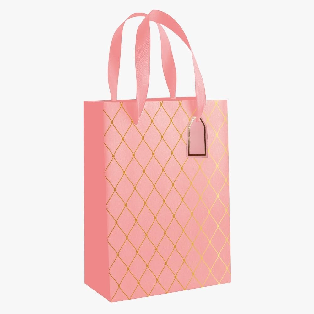 Gift N Greet Printed Paper Bags For Gifts (Pack Of – 5), Medium Size Carry Bag, Pink-Gold Jaali Theme