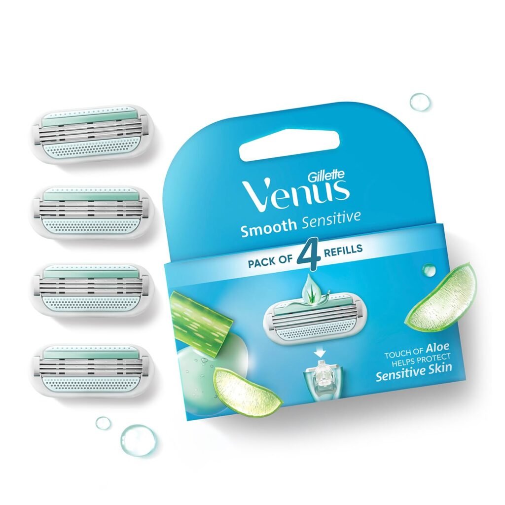 Gillette Venus Hair Removal Razor Blades/Refills/Cartridges (4 pieces) for Women – (Aloe Vera Glidestrip)