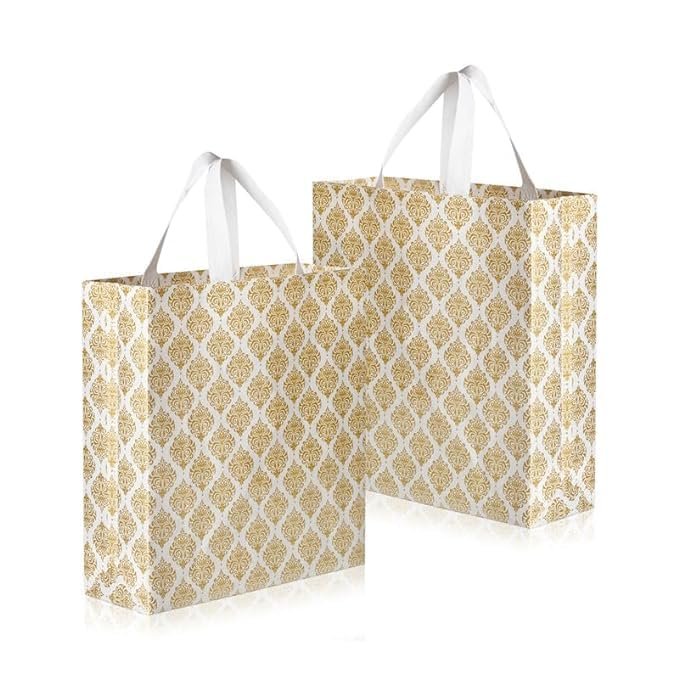 Grab Smart Festive Special Reusable Non-Woven Laminated Gift Bags, Wedding Gifts, Shagun, Saree, Mithai, Jewellery, Traditional Gifting Carry Bag (Medium – 12x13x4, White, Pack of 10)