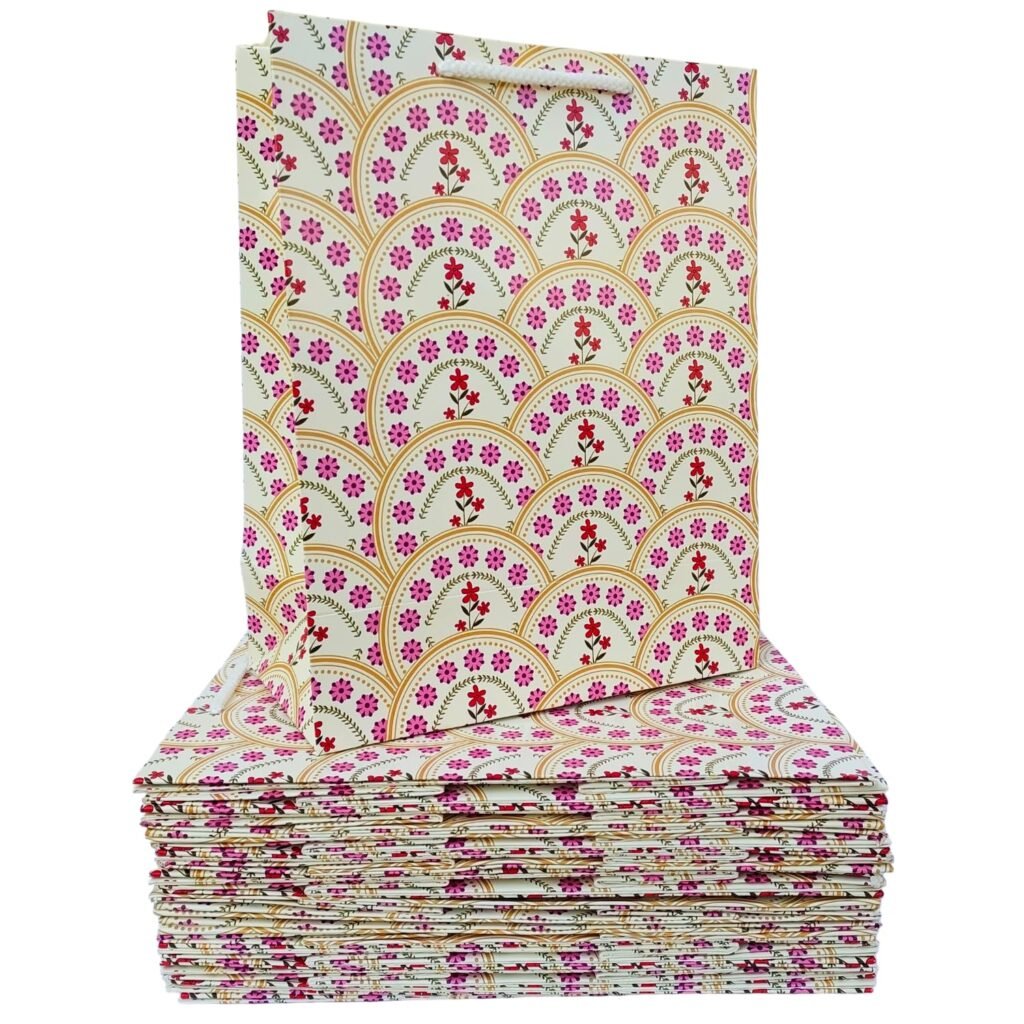 IsVi Paper Gift Bags (Pack of 12), Floral Goodie Bag for Return Gifts, Birthday Party Favors, Paper Carry Bags – Small, Rainbow Treat Bags (25cm X 20cm X 10cm)