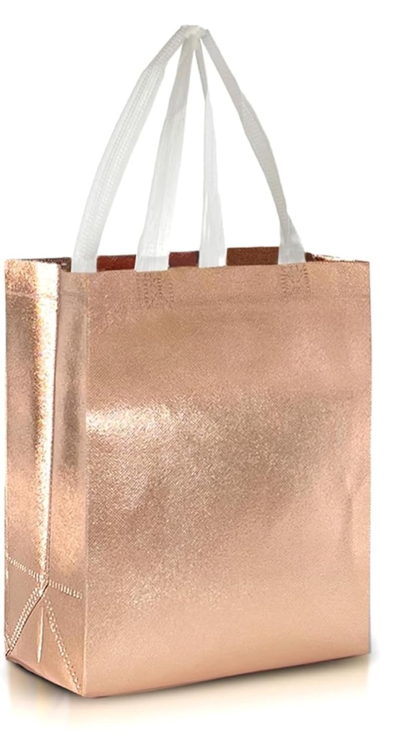 JOURNEY JOY SMALL (12 pcs) REUSABLE ECO-FRIENDLY BAGS FOR BIRTHDAY PARTIES,RETURN GIFT,WEDDING AND MUCH MORE 10x8x4 size (Rose gold)